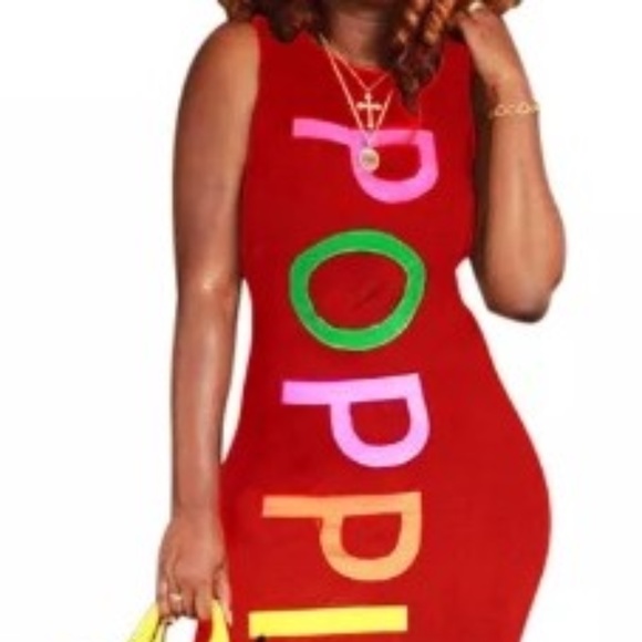 New Red Poppin Fringe Dress - Picture 2 of 8